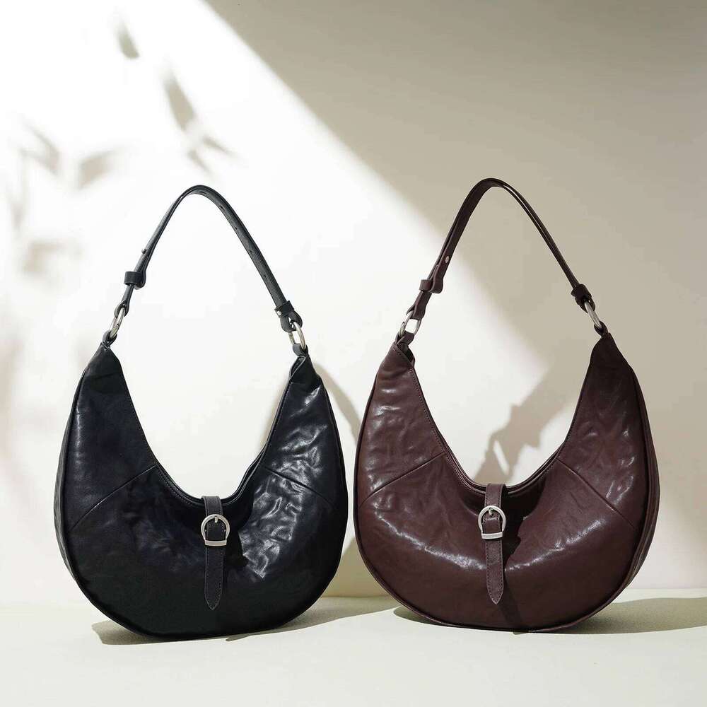 Genuine Leather Underarm New Vintage Pleated Crescent Head Layer Cowhide Fashion Women's One-Shoulder Crossbody Bag Suotong1021