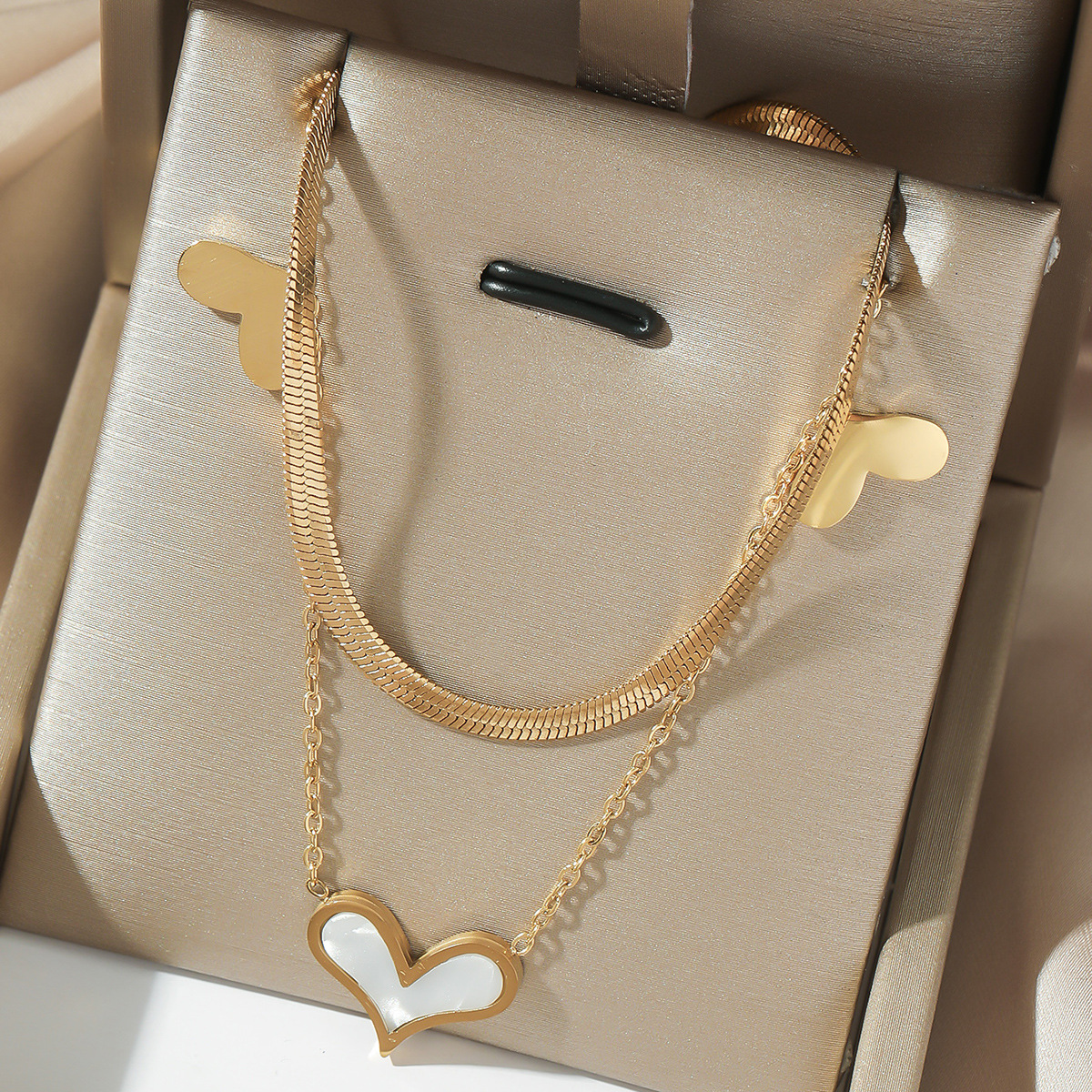 Necklace for women heart double-layer design fashionable and sweet temperament stainless steel necklace designer necklace free shipping