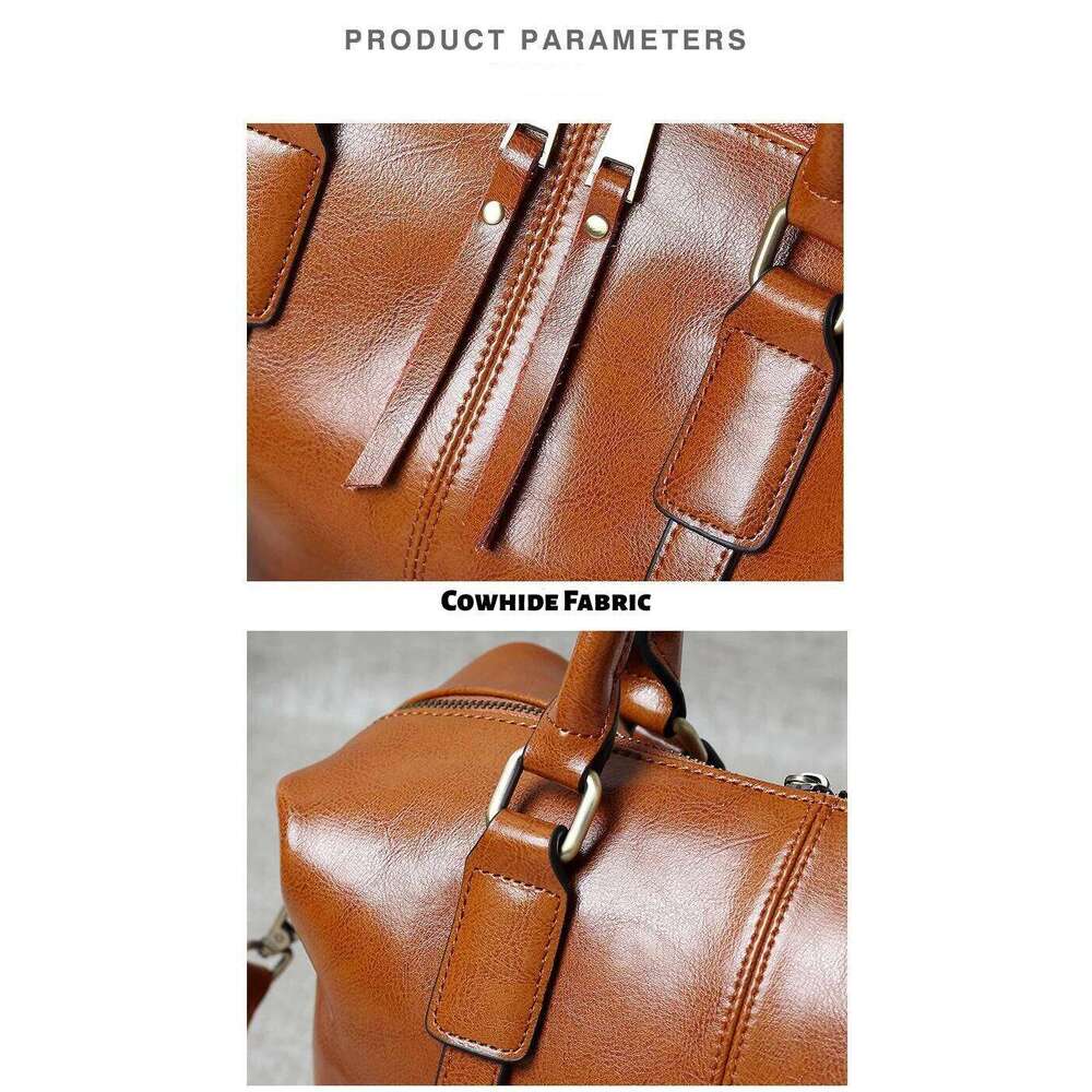 Retro Handheld Oil-Waxed Cowhide Leather Women's Boston Large Capacity Trendy Women Shoulder Crossbody Bag Spacious Tote 251021
