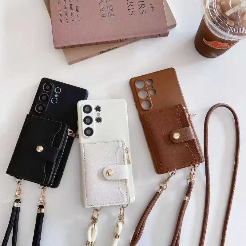 Card Holder Wallet Phone Case for Galaxy S25 S24 S23 Plus S22 Ultra S21 S20 FE Lanyard Strap Cord Crossbody Bag Cover J251114