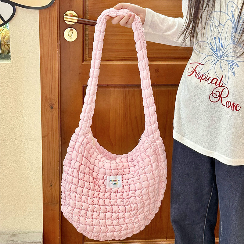 Autumn and winter new dopamine puffs niche tote bag, large capacity women's commuting versatile handbag, single shoulder crossbody bag