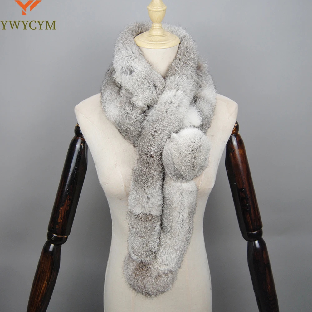 2025 Arrival Winter Real Rabbit Fur Scarf Women Long Warm Genuine Rabbit Fur Scarves Female Knit Fluffy Pompoms Fur Scarves 251021