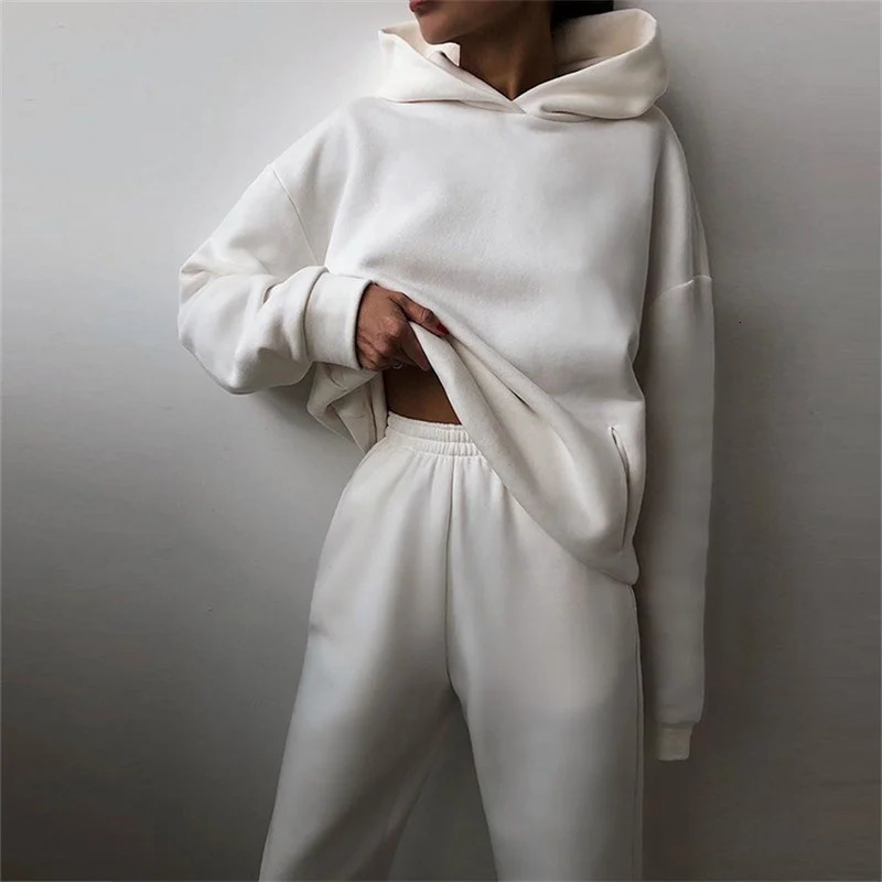 Womens Oversized Tracksuit Set Warm Autumn Fashion Hoodie Sweatshirts Long Pants Casual TwoPiece Solid Hoody Pullover Outfit 251021