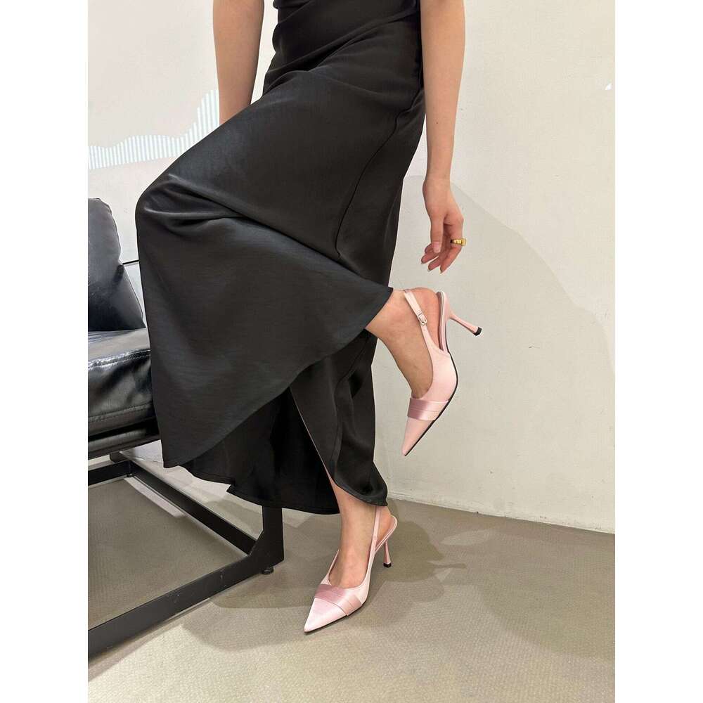 Cool and Sexy Pointed Designer Shoe Satin High Heels for Women, Elegant Thin Heels, Fairy Style Closed-Toe Backless Sandals