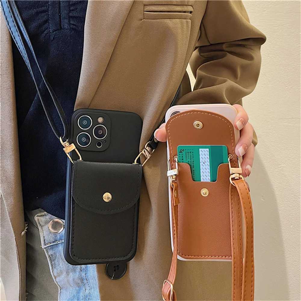 Crossbody Leather Wallet Card Holder Necklace Lanyard Case For iPhone 17 16 15 14 Pro Max 11 12 13 XR 7 Plus silicone Soft Cover J251114