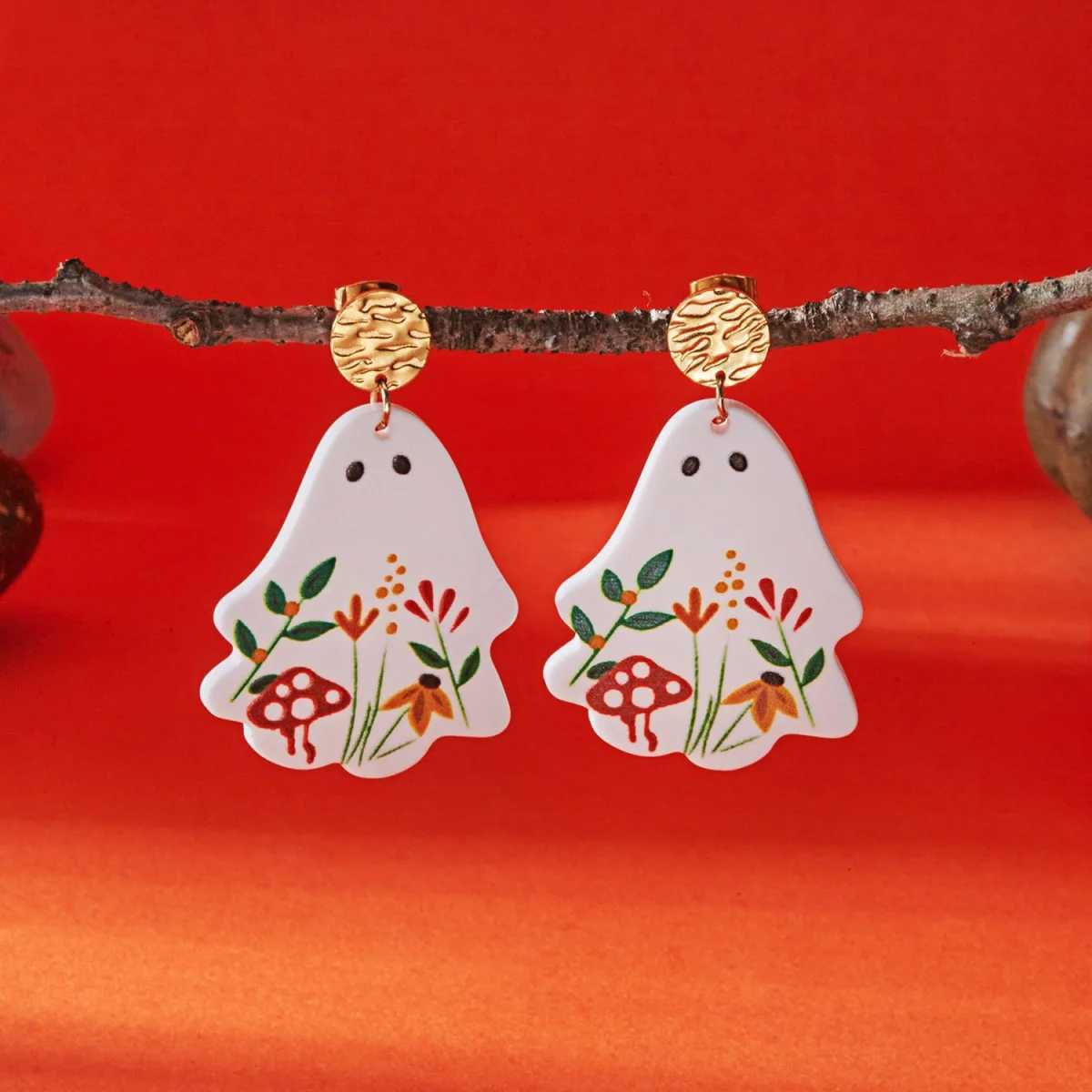 Gothic Drop Earrings Stainless Steel Star Round Acrylic Flower Pattern Ghost Dangle Earring For Women Men Halloween Jewelry Gift J251021