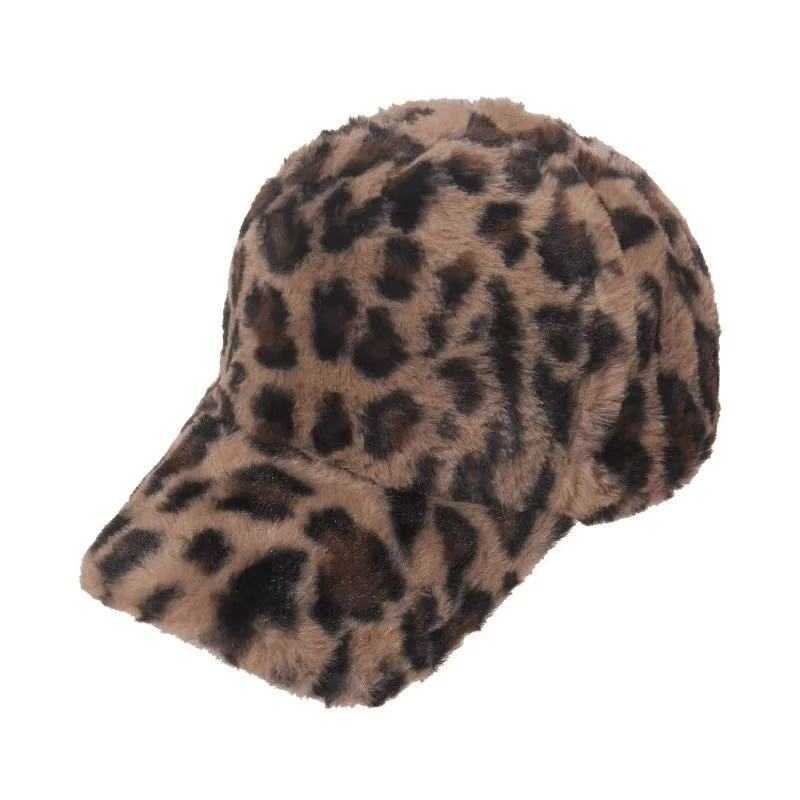 Thickened Warm Fashionable Plush Hard Top Wide Brim Baseball Cap Autumn Winter Lamb Wool Leopard Print Duckbill Cap H251020