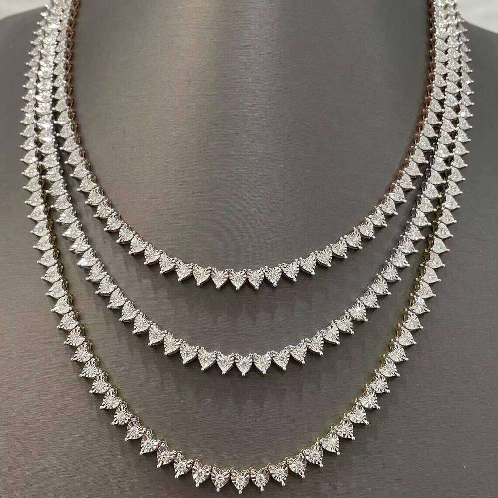 VVS Tennis Ice Heart Necklace Sier Hip-Hop Style Men's Boutique Chain Silicon Stone Jewelry