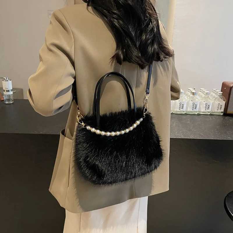 Candy Color Pearl Handle Womens Plush Crossbody Bag Portable Female Furry Handbags Winter Fashion Casual Shoulder BagsXJ251021