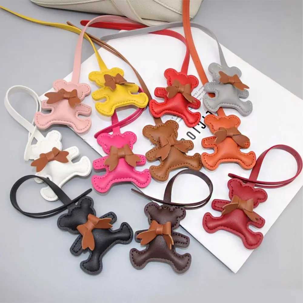 Lovely Car Key Holder Bow Bear Keychain Fashion Creative PU Leather Keyring Colorful Bag Ornament Cartoon Bag Pendant Unisex W251021