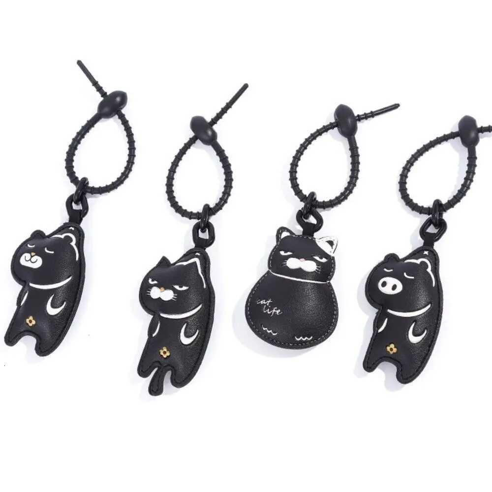 Fashion Pu Leather Cat Keychain Black Cartoon Car Key Pendant Charm Couple Keyring W251021