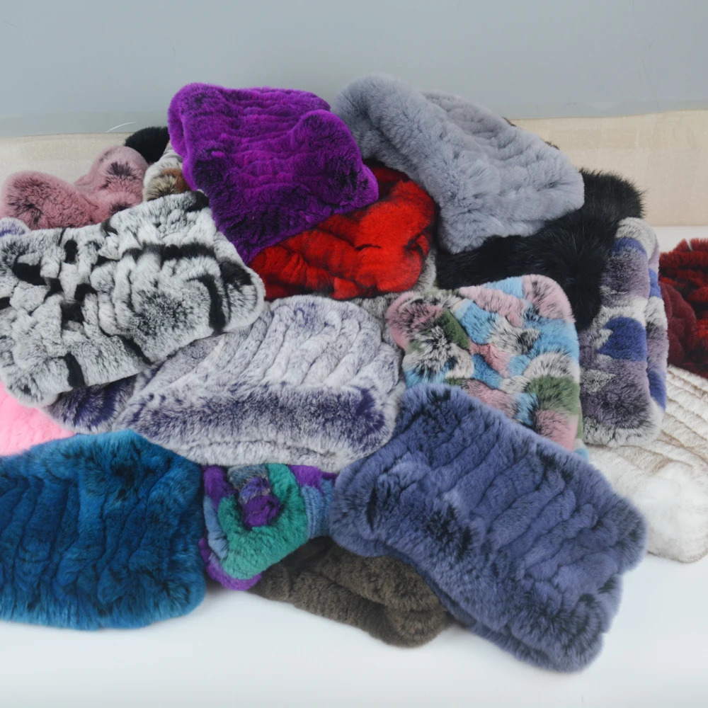 Women Handmade Stretch 100 Real Rex Fur Scarf Knit Genuine Rex Rabbit Fur Headbands Girls Real Natural Rabbit Fur Ring Scarves 251021