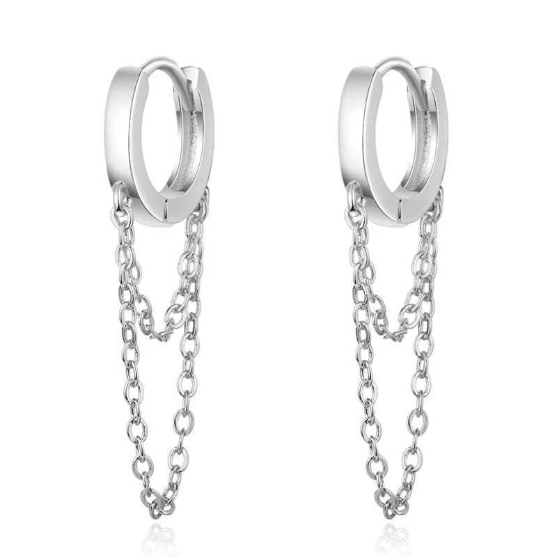 Silver Color Punk Style Double Layer Chain Hoop Earring For Women Gold Color Ear Jewelry 2022 New Earrings J251021