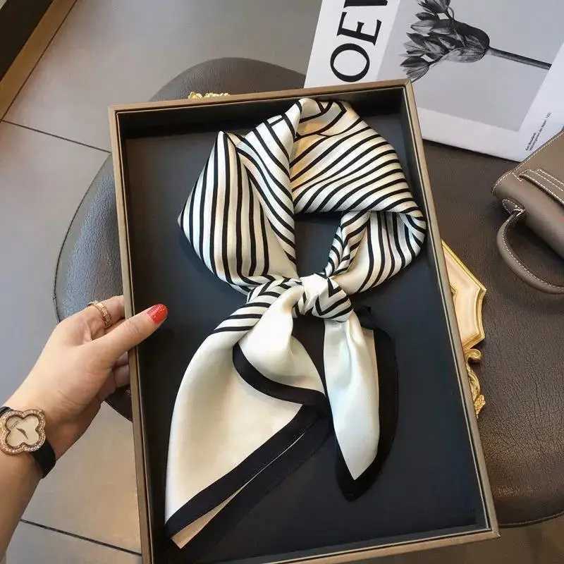 Latest Design lady Silk Satin Scarf Women Handkerchief stripe Printed Female Square Head Bandana Small Neck Muffler Hijab W251021