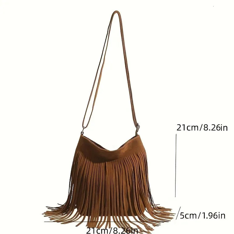 Boho Style Tassel Crossbody Bag Vintage Suede Shoulder Bag Casual Fringe Messenger Bag For Women 251021