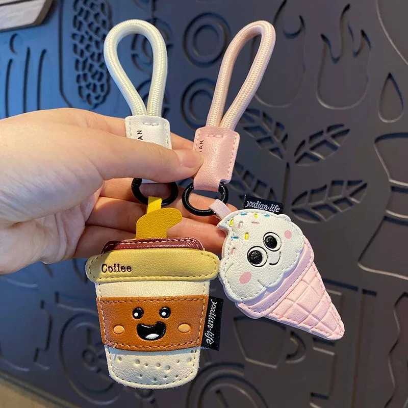 Creative Cartoon Leather Snacks Keychain Cute French Fries Coffee Cream Couple Bag Pendant J251121