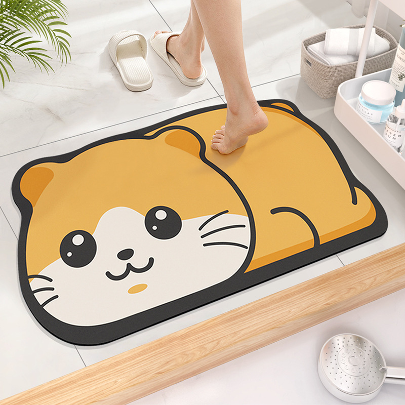 waterabsorbing quickdrying soft diatom mud floor mat for bathroom kitchen and bathroom antislip foot pad with cartoon smiling cat oval