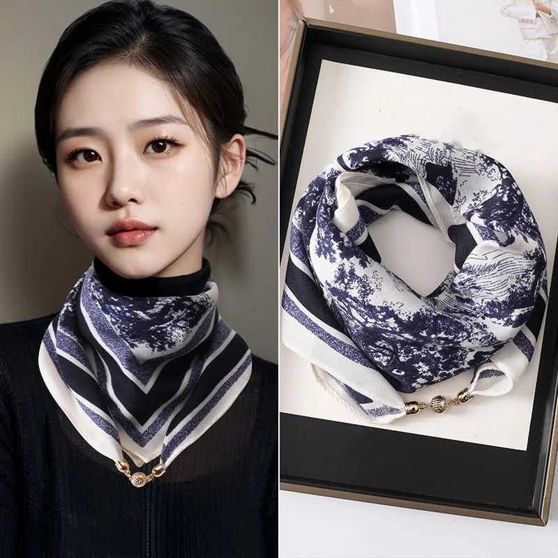2025 new magnetic buckle silk scarf for womens small square scarf for autumn and winter warmth and cold resistance fashionabl W251021