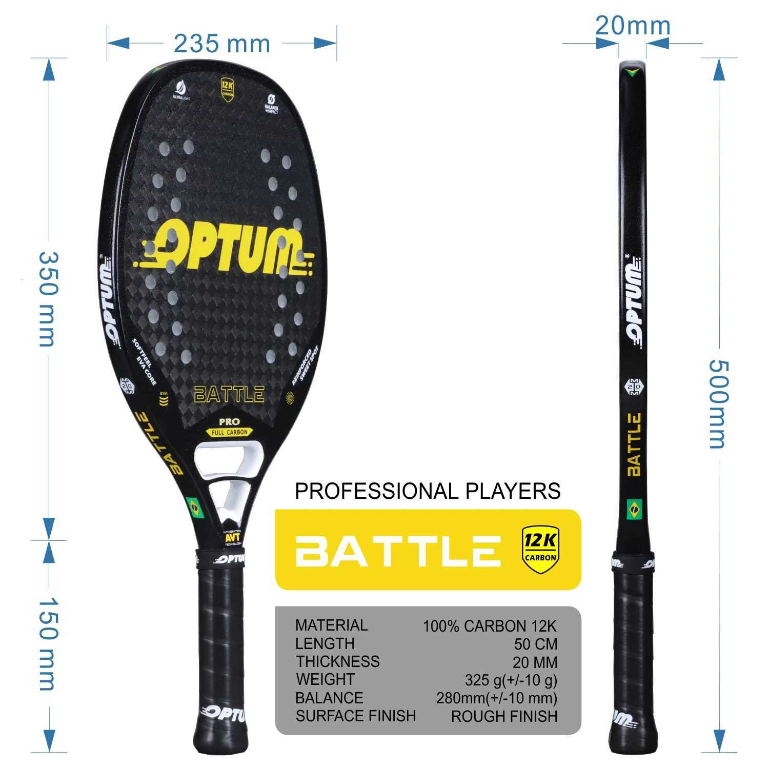 OPTUM BATTLE 2K Carbon Fiber Rough Surface Beach Tennis Racket With Cover Bag W251021