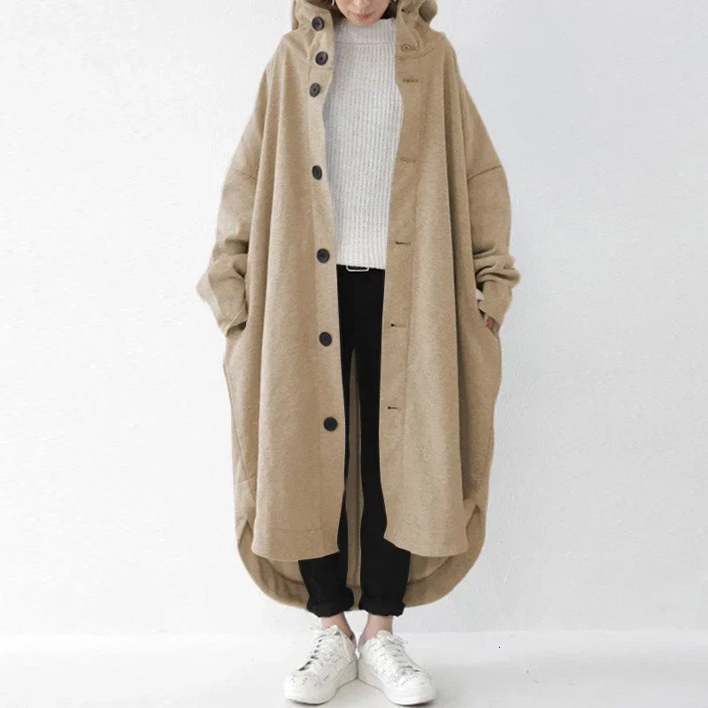 Spring Women Coat Long Hoodie Trench Pockets Loose Oversize Hoodies Jacket Female Winter Warm Casual Fashion Ladies Clothes 251021