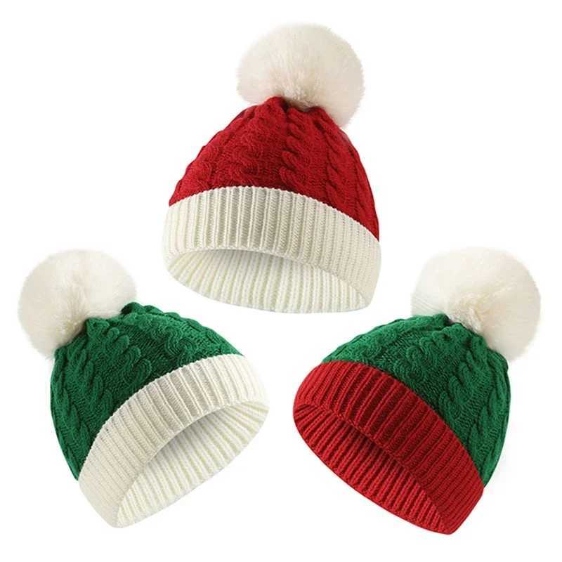 Adult Kids Cute Fluffy Ball Christmas Knitted Hat Winter Warm Santa Beanie New Year Party Gift Xmas Navidad Decoration J251021