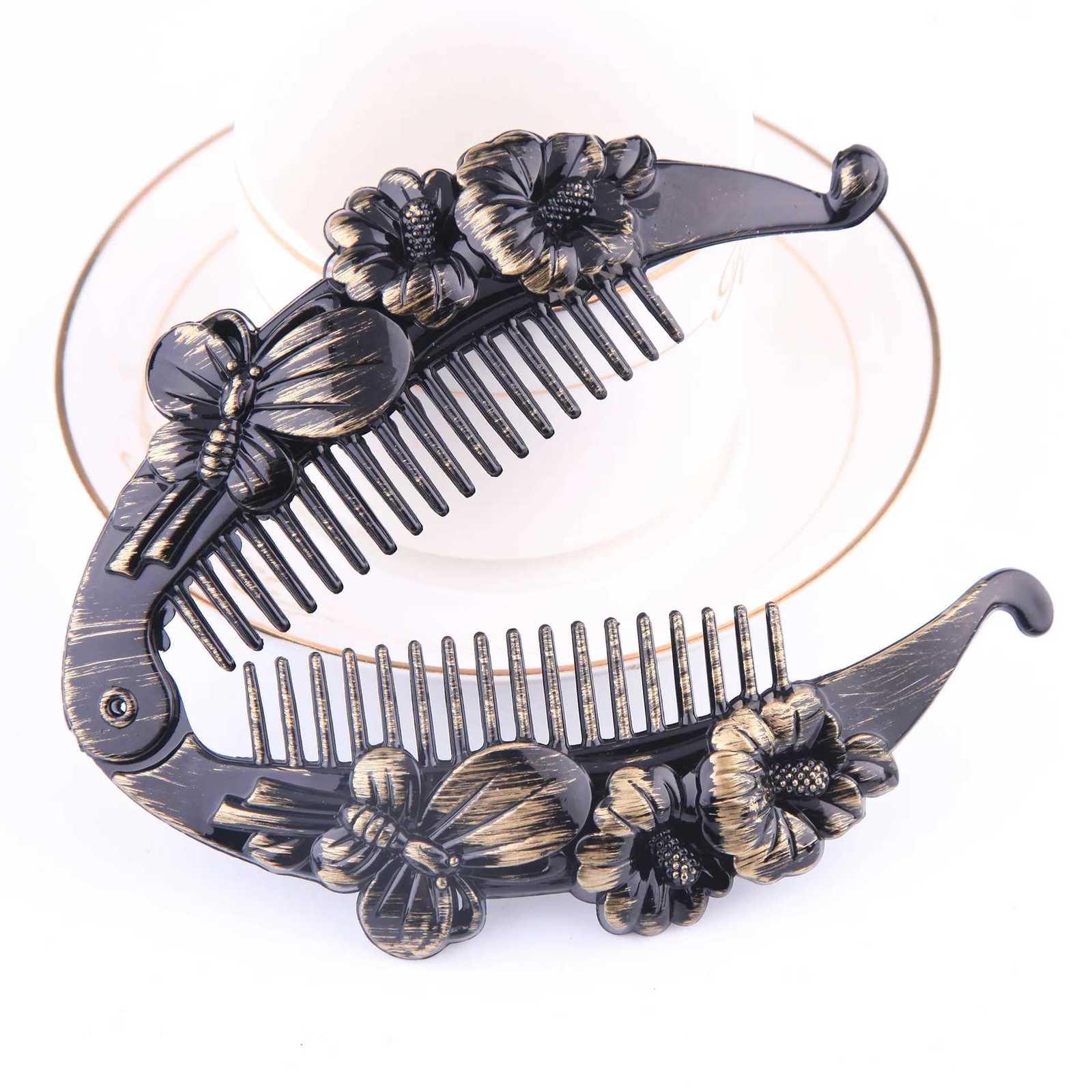 Furling Girl 1 PC Fashion Vintage Fish Shape Hair Clips Lrregular Flower Hair Jewelry Banana Hairpins For Women Hair AccessoriesW254021