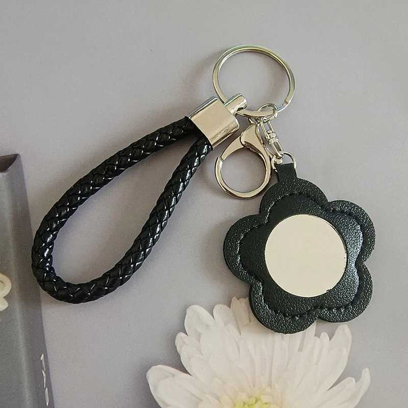 Creative Pu Leather Floral Mirror Keychain Portable Makeup Bag Pendant Handbag Decorations Hanging Ornament Car Trinket Gift W251021