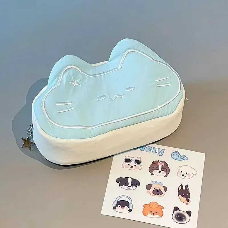 Japanese Cute Cartoon Caramel Cat Kawaii Plush Pen Case INS Large Capacity Cosmetic Storage Bag Coin PurseW251021