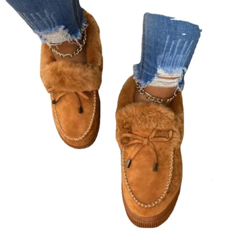 Solid Color Furry Females Feetwear Women Winter Cotton Shoes Plush Warm Snow Boots Ladies Casual Flat Short Boots 251021