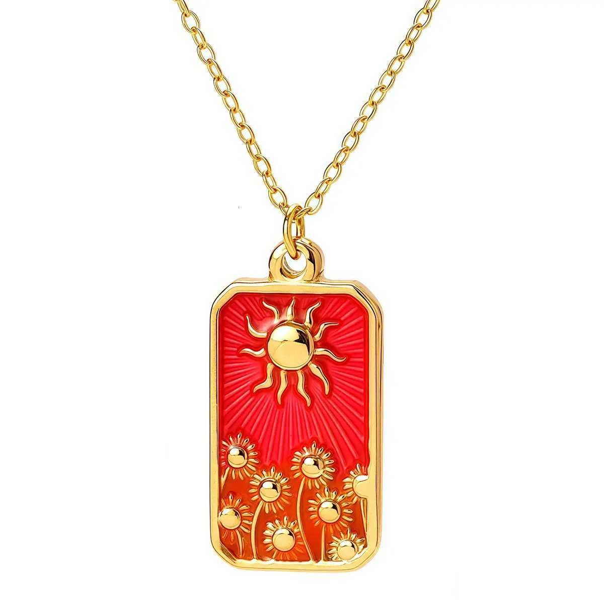 14K Gold Color Waterproof Stainless Steel Square Sunflower Sun Charm Necklace Pendant Choker Jewelry for Women Daily Wear XJ250717