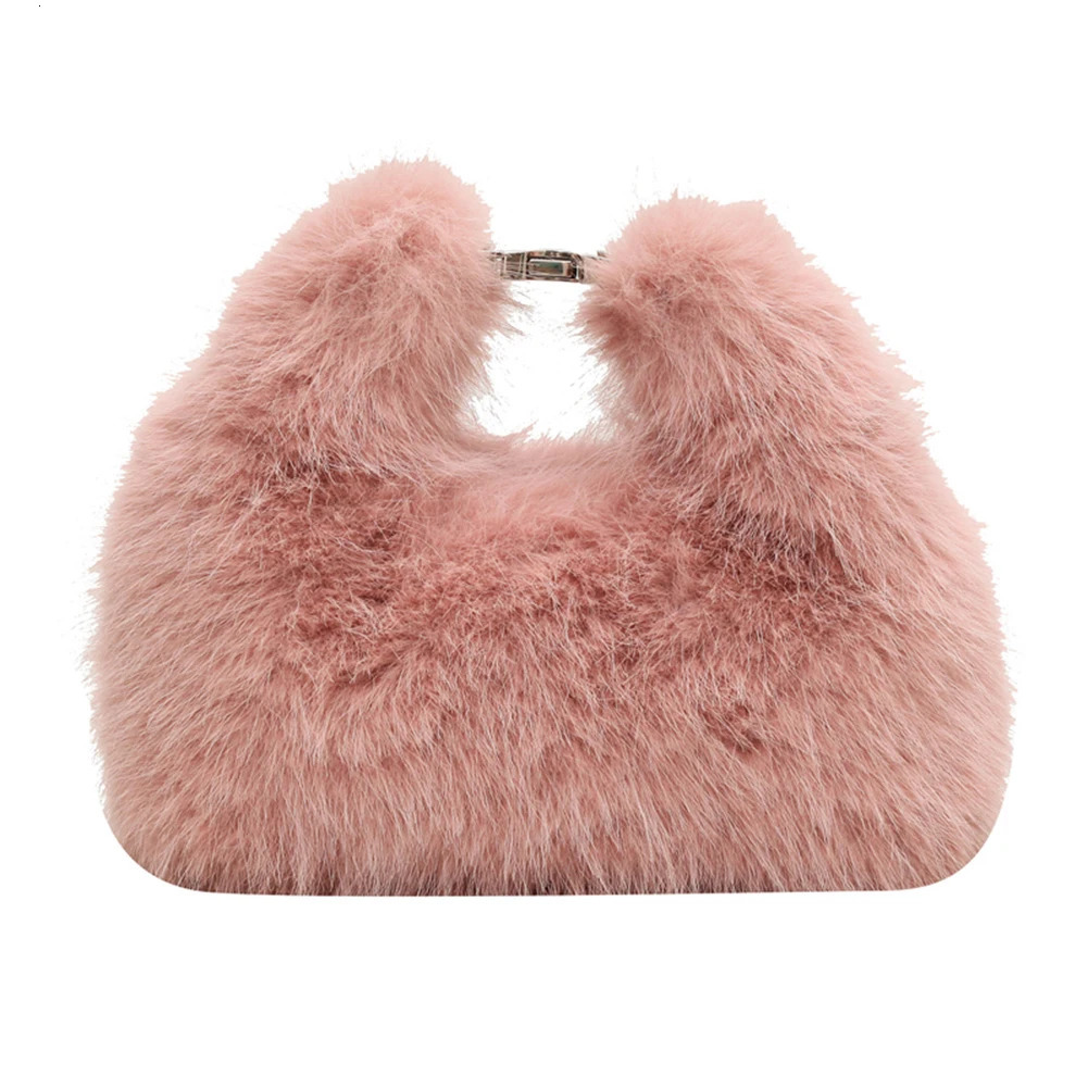 Women Faux Fur Shoulder Bag Adjustable Strap Fluffy Crossbody Bag Solid Color Clutch Purse Hobo Bag for Travel Party 251021