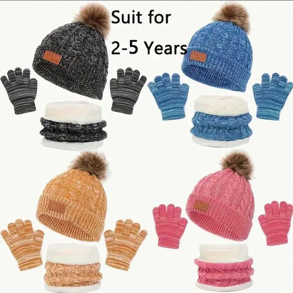 3pcsset Winter Childrens Warm Plus Velvet Scarf Baby Knitted Hat Gloves For 28 Y Best for Christmas Thanksgiving J251021