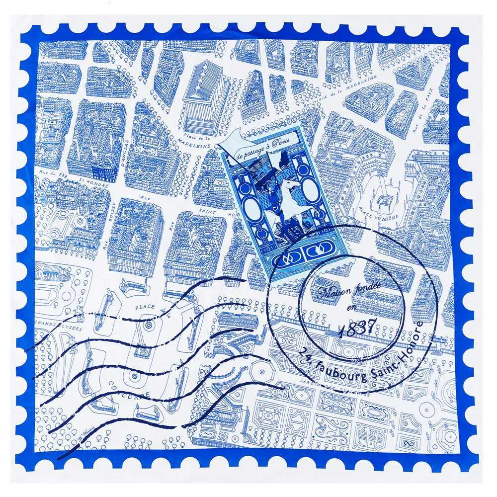 Manual Hand Rolled Twill Silk Scarf Women City Print Square Scarves Wraps Echarpe Silk Foulards Femme Bandana Lady Hijab 90CM W251021