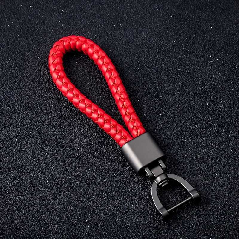 HighGrade Hand Woven Leather Car Keychain 360 Degree Rotating Horseshoe Buckle Key Rings Leather Lanyard Key Chain Accessories W251021