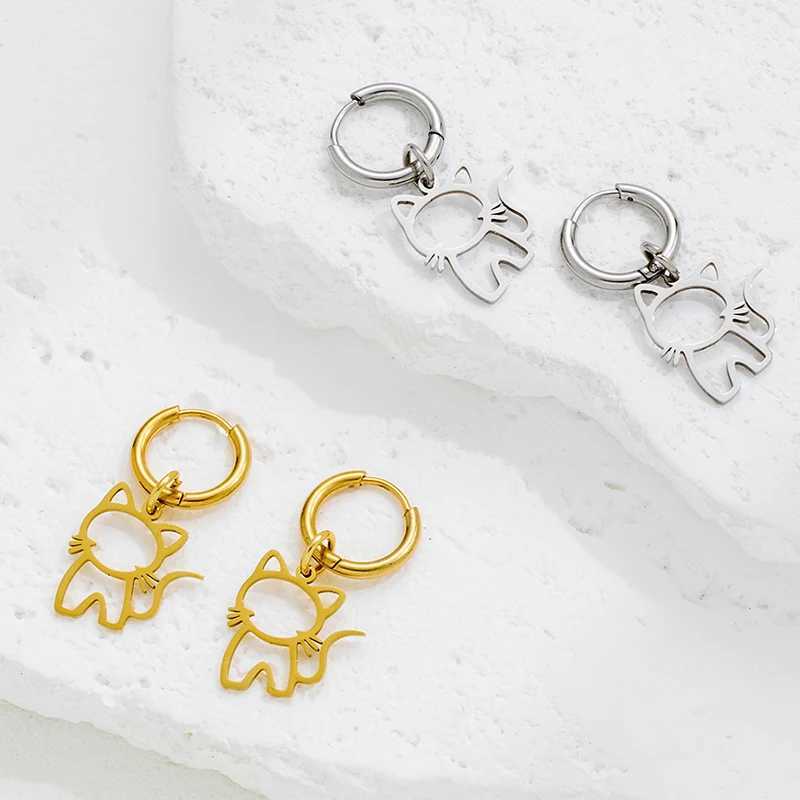 Mini Stainless Steel Animal Cat Hoop Earrings for Women Cartoon Kitten Jewelry Fashion Kitty Earings Funny Pendientes Gifts J251021
