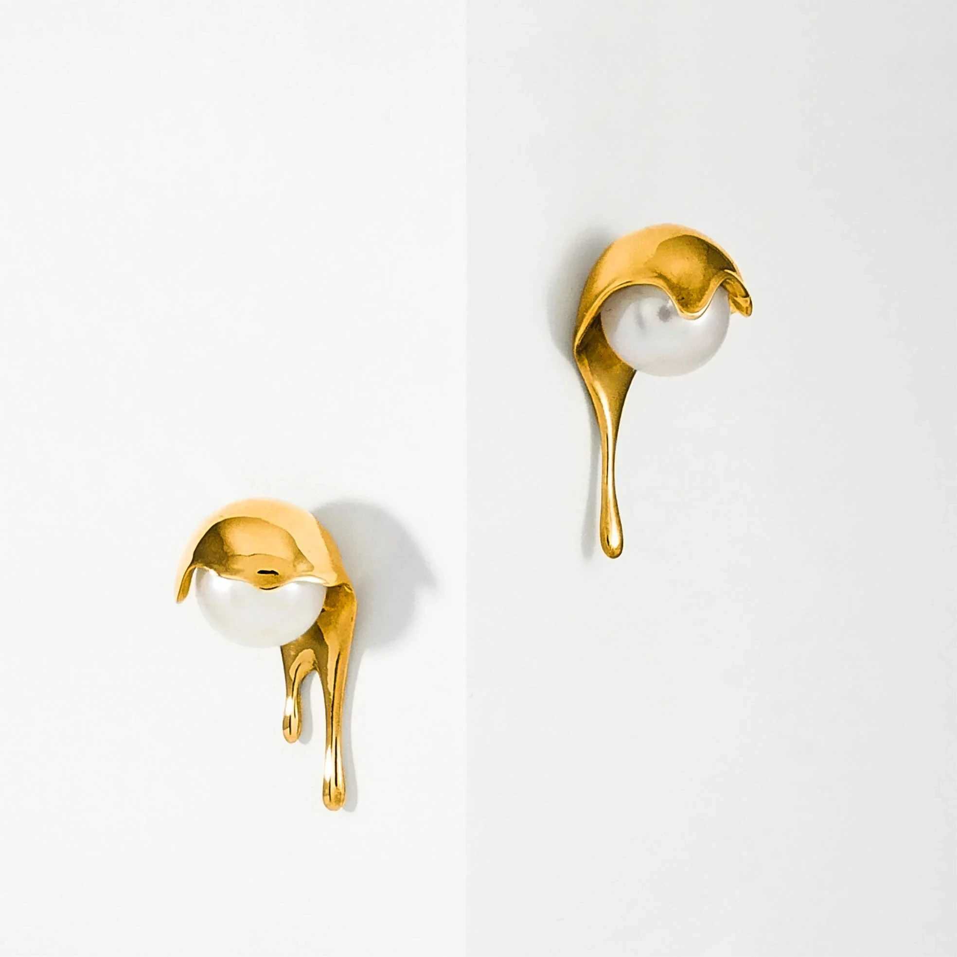 Irregular Molten Droplets Pearl Stud Earrings Stainless Steel Metal Waterdrop Earring Unusual Jewelry for Women J251021