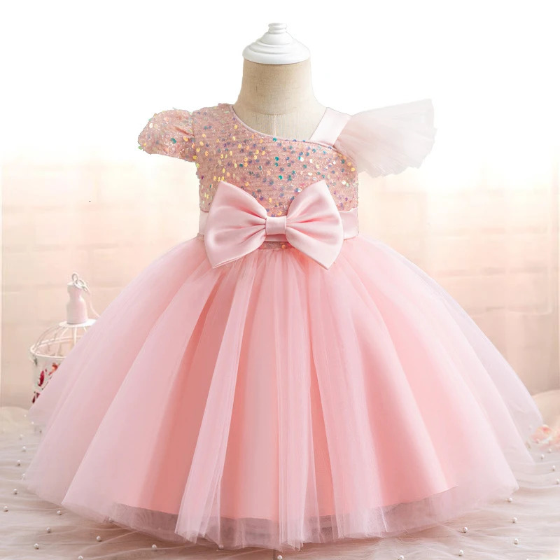 Toddler Baby Sequin Party Dresses Baptism Wedding 1 Year Birthday Bow Princess Dress For Baby Girl Tulle Bridemaid Gown Vestidos 251021
