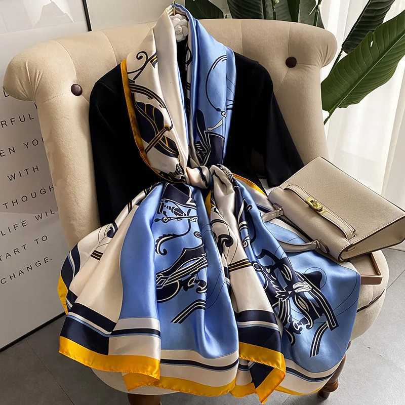 18090cm Large Silk Satin Scarf Hijab Women Print Spring New Shawl Wrap Female Hand Foulard Pashmina Travel Echarpe 2022 NEW W251021