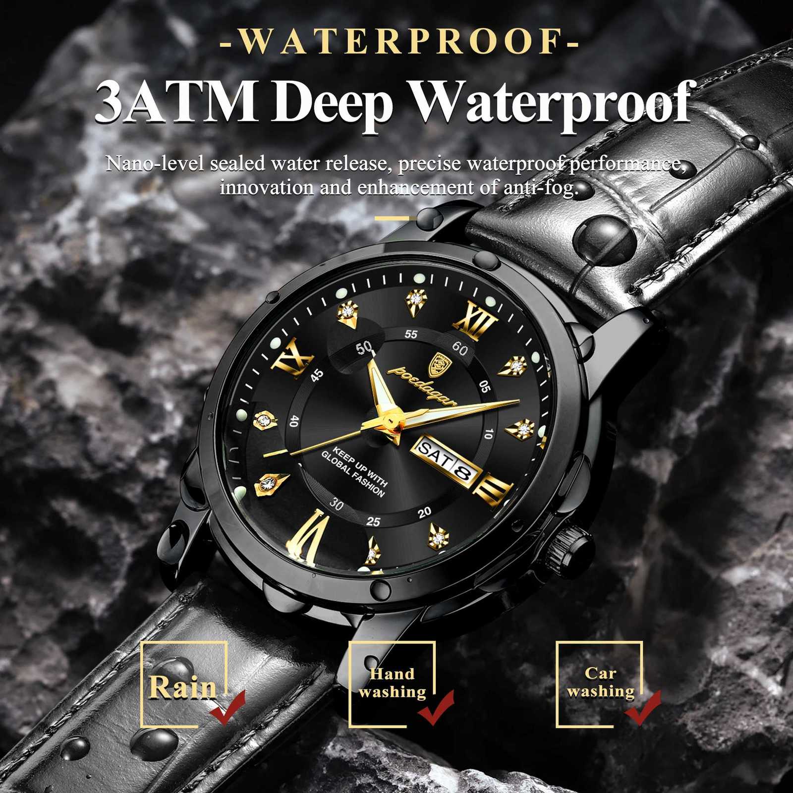 POEDAGAR Luxury Brand Male Clock Waterproof Luminous Leather Busin For Man Date Week Fashion Mens Quartz es RelojXJ251021