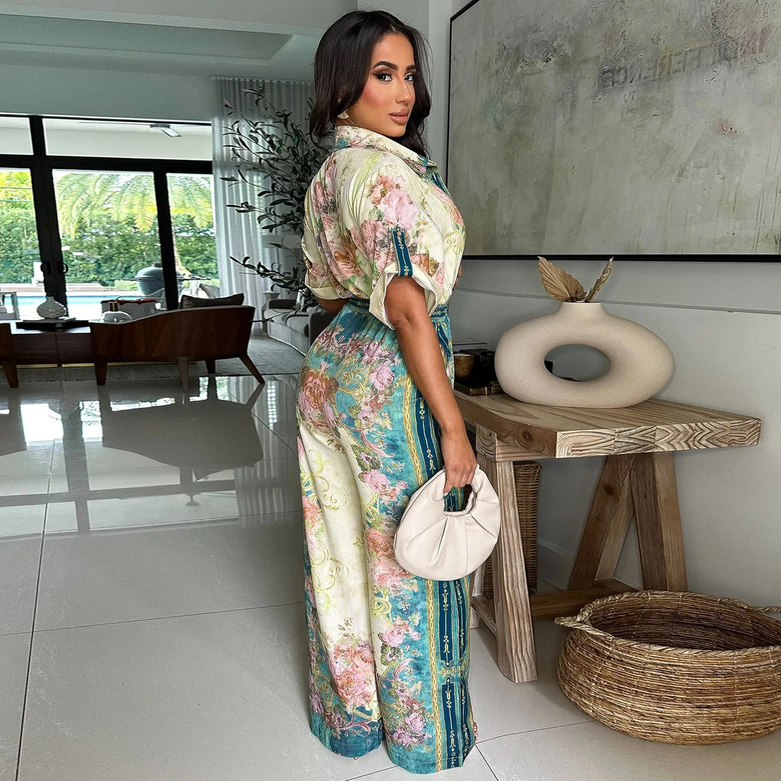 CMYAYA Women Floral Printed Vintage Blouse Style Wide Leg Jumpsuits Summer Beach Night Club Playsuit One Piece Suit Romper 251020 - view 7