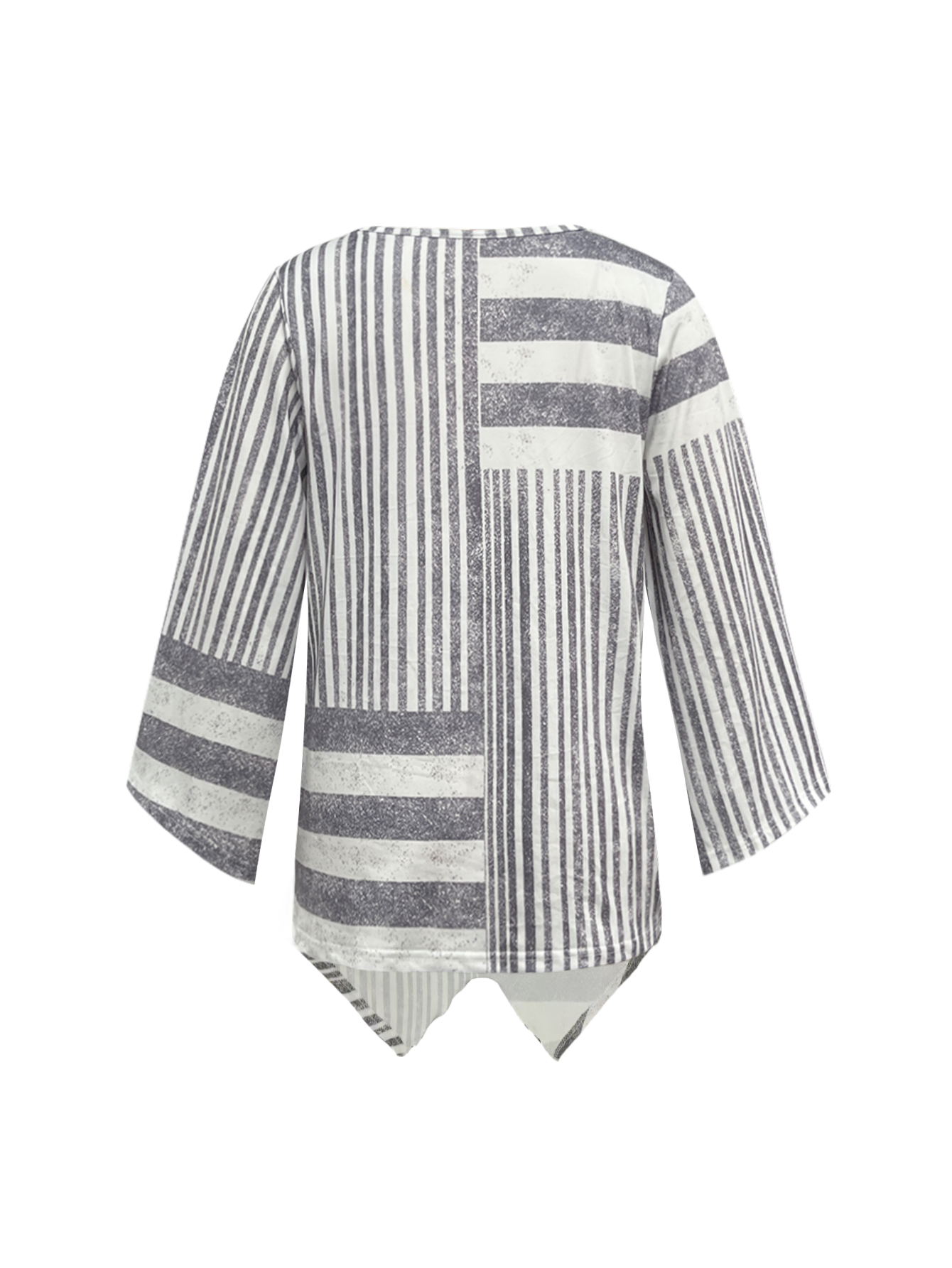 Women's New Fashion Striped Printed V-Neck Daily Casual Long Sleeve T-Shirt, Milk Silk Versatile Top-CF51068