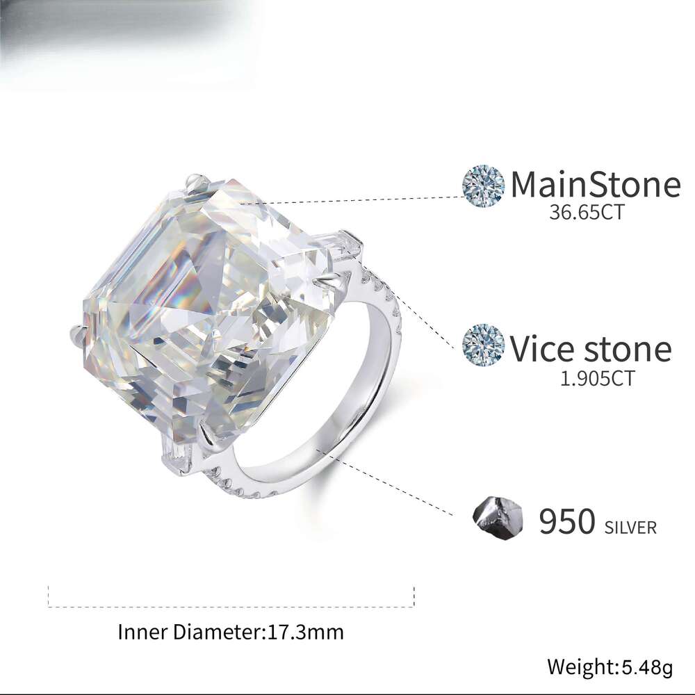 High Quality Asher Cut Three Stone Moissanite Jewelry Pure White Gold Engagement Ring