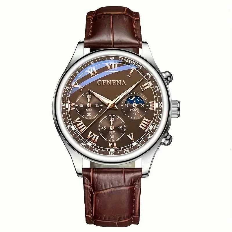 Fashion Leather Str Men Busin es Round Dial Males Analog Quartz Wrist Reloj HombreWithout BoxXJ251021