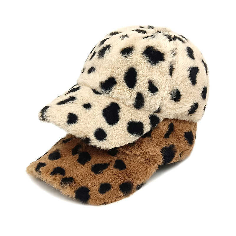 Winter New Leopard Print Baseball Cap Warm Plush Hat Womens Fashion Duckbill Cap Outdoor Versatile Sun Hat H251020