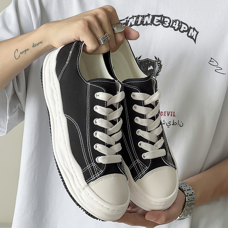 Men's shoes trendy shoes new black casual versatile canvas shoes Japanese platform niche dissolving shoe board shoes2025