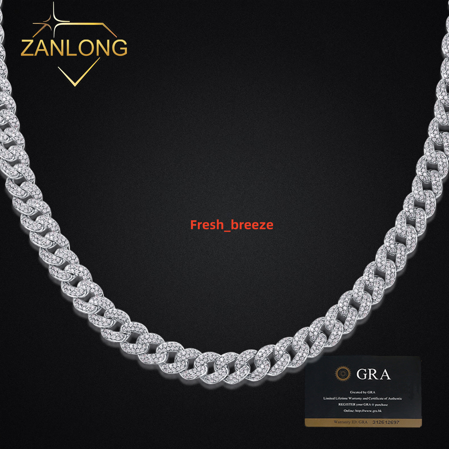 Zanlong 13218 10mm Hip Hop Jewelry 925 Silver D Color VVS Clarity Design Cuban Link Chain Iced Out Moissanite Diamond Necklace