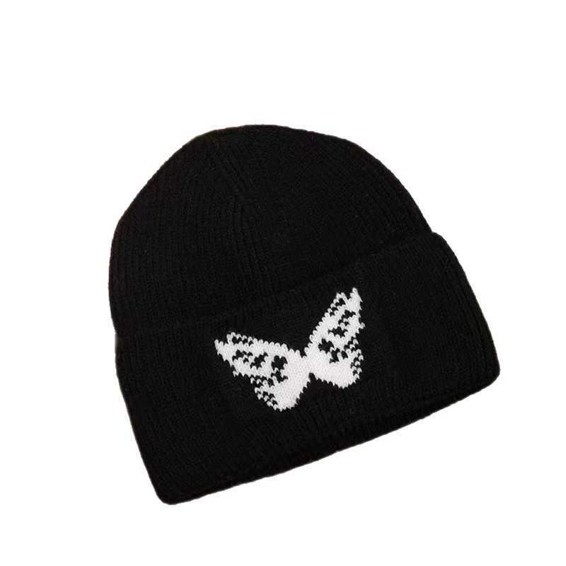 Autumn and Winter Knitted Hat Butterfly Jacquard Personality Fashion Outdoor Casual Warm Wool Pullover Hat H251020