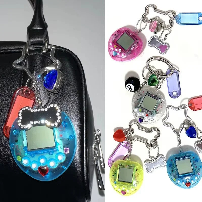 Korean Fashion Rainbow Game Console Bone Keychain Kawaii Harajuku Charm Y2K Crystal Heart Lock DIY Bag Pendant Keychain Vintage 251015