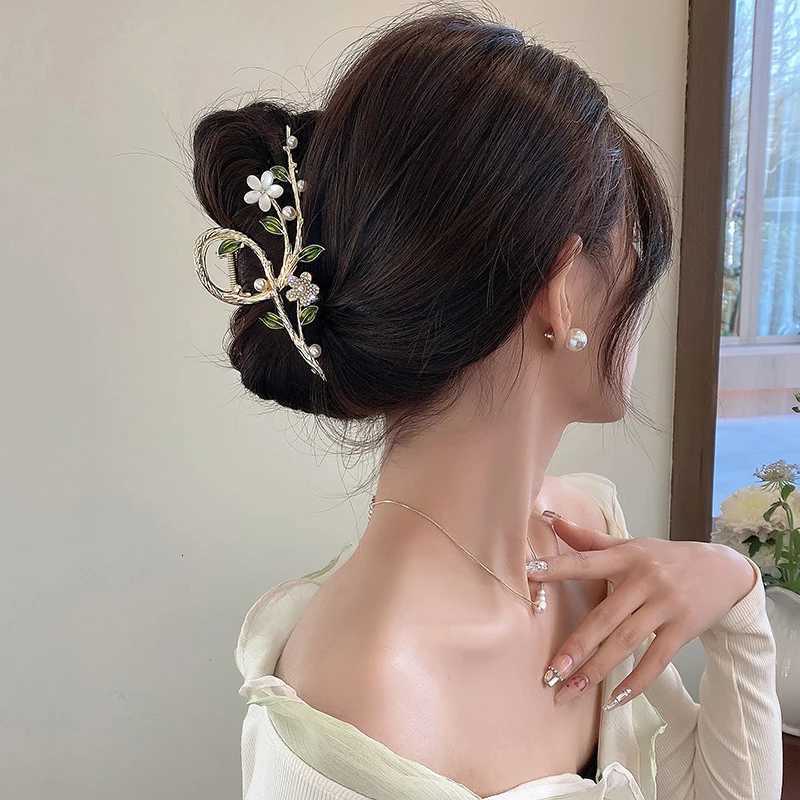 Hair Clips With Rhinestone Oil Drops And Metal Hair Clips For Women New Flower Branch Hair AccessoriesW254021