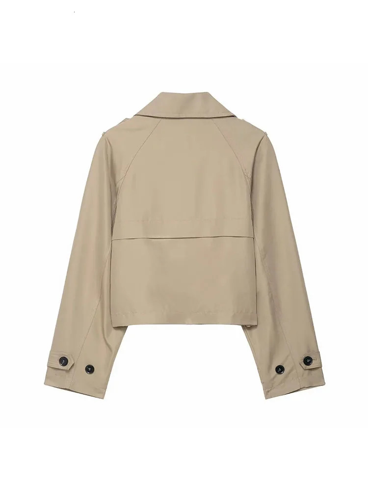 Fashion Lapel Short Trench Coats Women Double Breasted Pockets Jackets Female Autumn Winter Office Lady Solid Outwear 251021